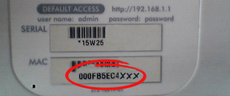 MAC Adresse auf der Rückseite des Routers